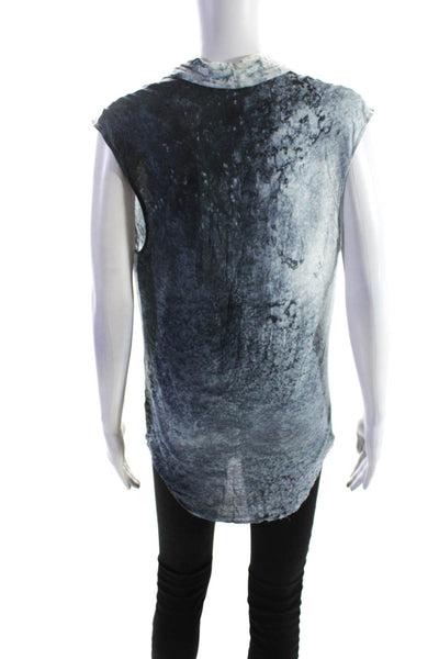 Helmut Lang Womens Abstract Print Cowl Neck Sleeveless Tunic Blouse Blue Size S