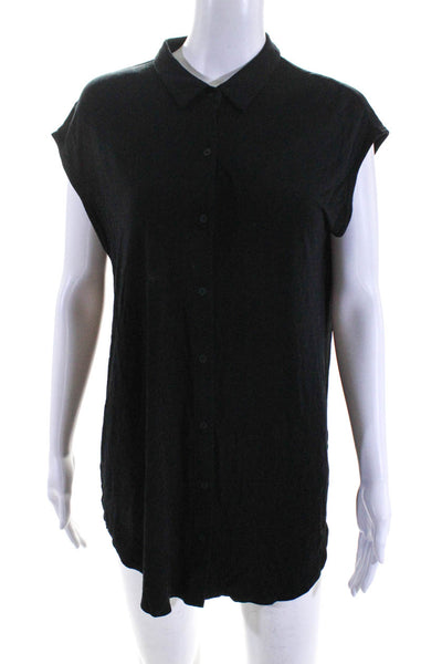 Eileen Fisher Womens Sleeveless Jersey Mini Shirt Dress Black Size Medium