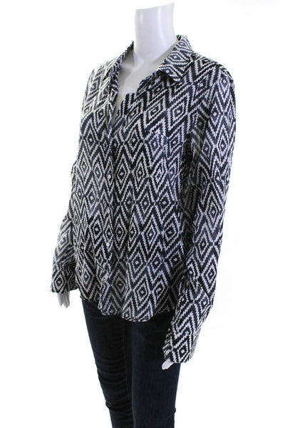 Velvet by Graham & Spencer Womens Long Sleeve Geometric Shirt Blouse Navy Medium