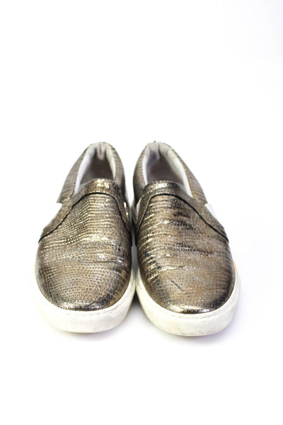 Lanvin Womens Metallic Animal Print Elastic Round Toe Slip-On Shoes Gold Size 9