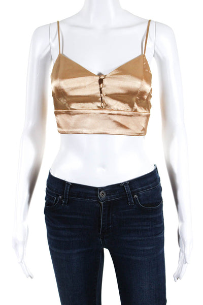 House of Harlow 1960 Womens Spaghetti Strap Cropped Tank Top Gold Size Extra Sma