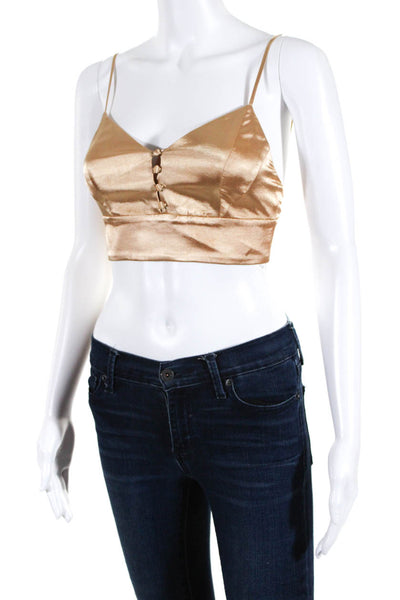 House of Harlow 1960 Womens Spaghetti Strap Cropped Tank Top Gold Size Extra Sma