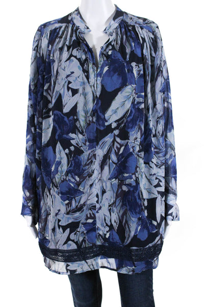 Tularosa Womens Floral Print Long Sleeves Blouse Blue Size Small