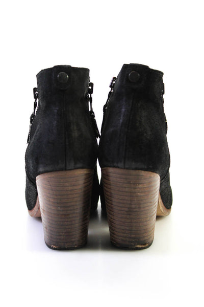 Rag & Bone Women's Round Toe Block Heel Zip Ankle Boots Black Size 40