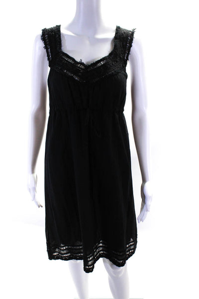 Joie Womens Cotton Textured Sleeveless A-Line Midi Drawstring Dress Black Size M