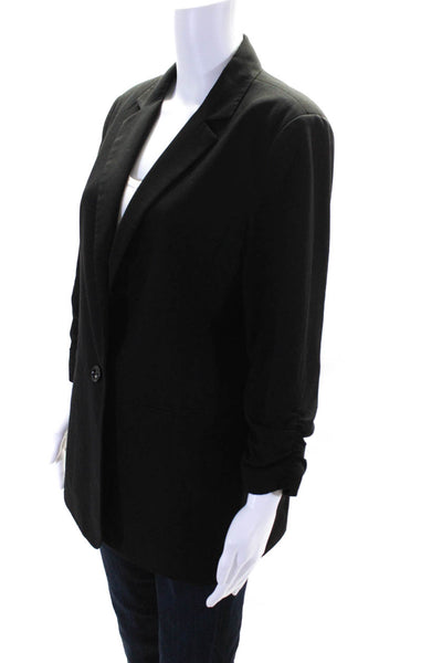 Michael Michael Kors Womens Buttoned Ruched Sleeve Collared Blazer Black Size 10