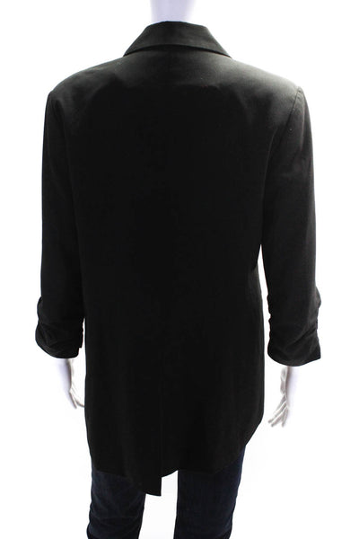 Michael Michael Kors Womens Buttoned Ruched Sleeve Collared Blazer Black Size 10