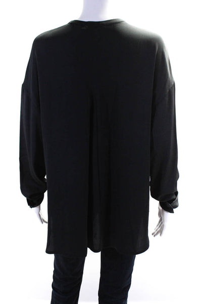 Vince Womens Embroidered Striped Textured Long Sleeve Buttoned Top Black Size 10