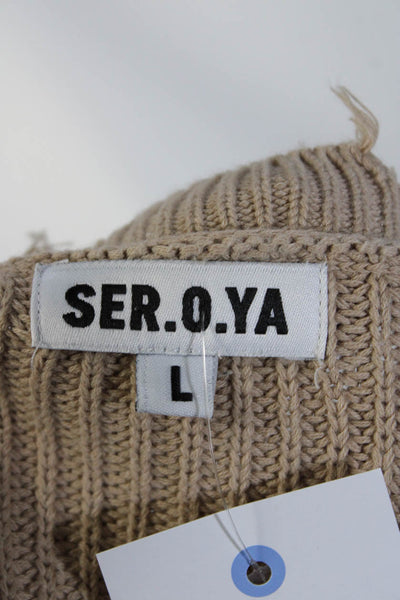 Ser.O.Ya Women's Crewneck Long Sleeves Distress Sweater Beige Size L