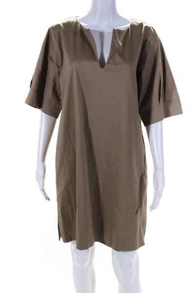 Biancoghiaccio Women's V-Neck Short Sleeves Midi Khaki Dress Size 46