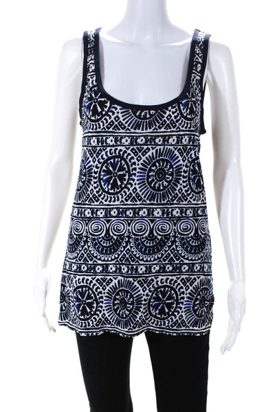 Tory Burch Women's Sleeveless Scoop Neck Abstract Print Blue Size S