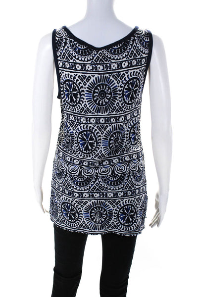 Tory Burch Women's Sleeveless Scoop Neck Abstract Print Blue Size S