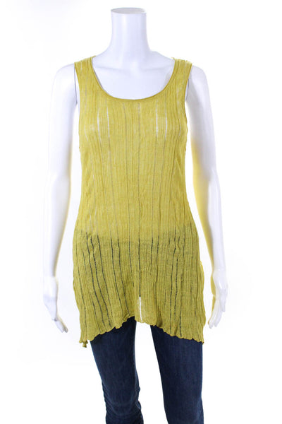 Eileen Fisher Womens Open Knit Scoop Neck Draped Hem Camisole Top Yellow Size L