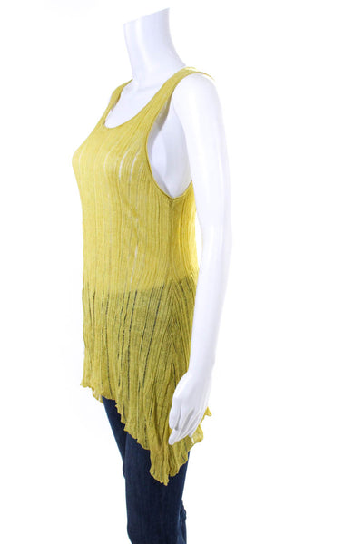 Eileen Fisher Womens Open Knit Scoop Neck Draped Hem Camisole Top Yellow Size L