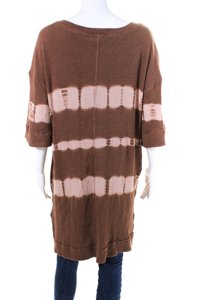 We The Free Womens Cotton Knit Tie-Dye Half Sleeve Tunic Sweater Brown Size M