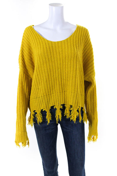 Young Fabulous & Broke Womens Thick-Knit Distressed Hem Sweater Yellow Size M