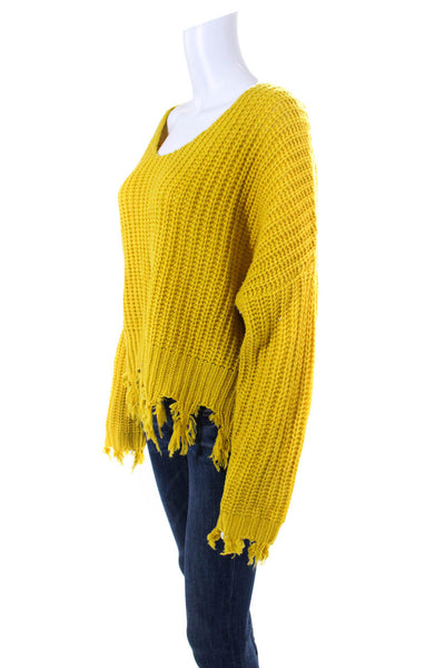 Young Fabulous & Broke Womens Thick-Knit Distressed Hem Sweater Yellow Size M