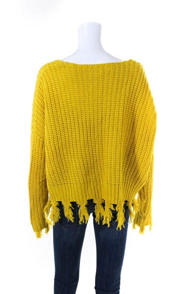 Young Fabulous & Broke Womens Thick-Knit Distressed Hem Sweater Yellow Size M