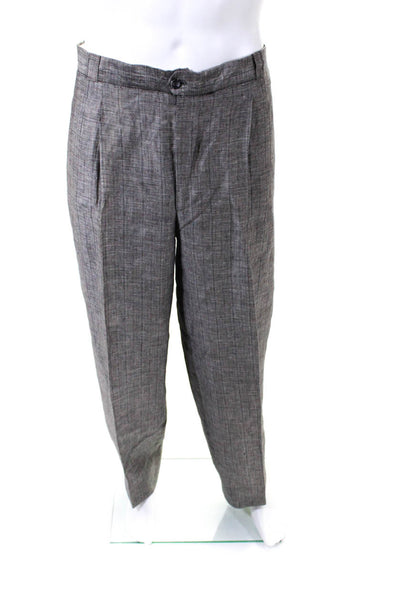 Solgiati Men's Pleated Front Straight Leg Pant Gray Plaid Size 56