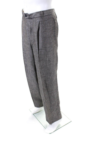 Solgiati Men's Pleated Front Straight Leg Pant Gray Plaid Size 56
