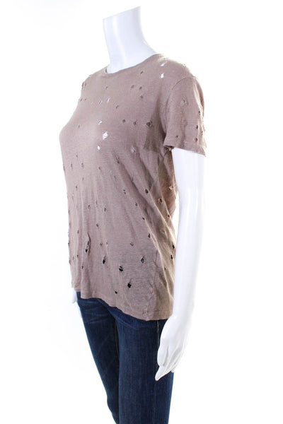 IRO Womens Clay Short Sleeve Distressed Top Tee Shirt Beige Linen Size XS