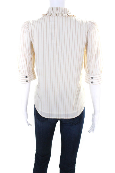 Current Air Womens Half Sleeve Keyhole Vertical Stripe Shirt White Brown Size XS