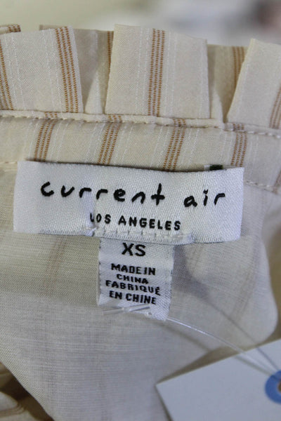 Current Air Womens Half Sleeve Keyhole Vertical Stripe Shirt White Brown Size XS