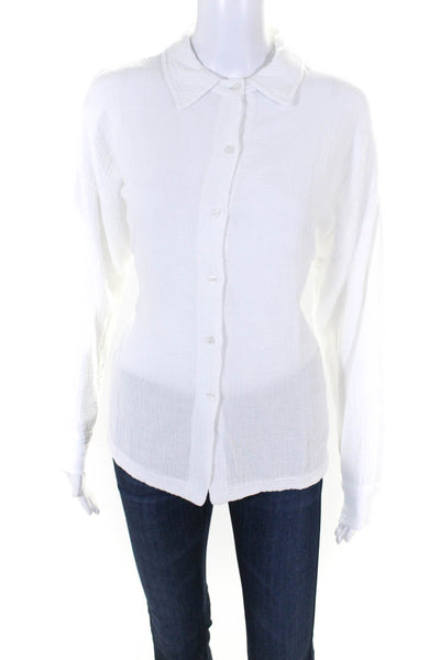 Venti 6 Womens Button Front Long Sleeve Collared Gauze Shirt White Size Medium