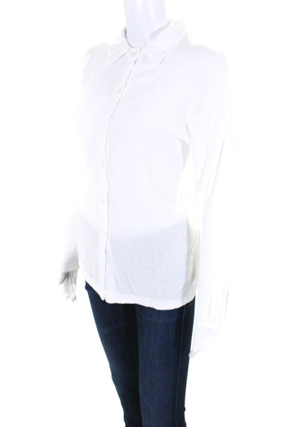 Venti 6 Womens Button Front Long Sleeve Collared Gauze Shirt White Size Medium