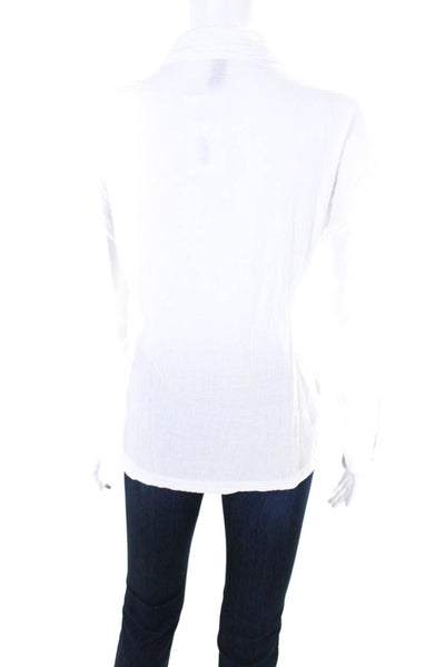 Venti 6 Womens Button Front Long Sleeve Collared Gauze Shirt White Size Medium