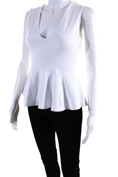 Susana Monaco Womens Sleeveless V Neck Peplum Top Blouse White Size Extra Small