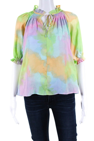 Current Air Womens 3/4 Sleeve Smocked Keyhole Blouse Multicolored Size XS