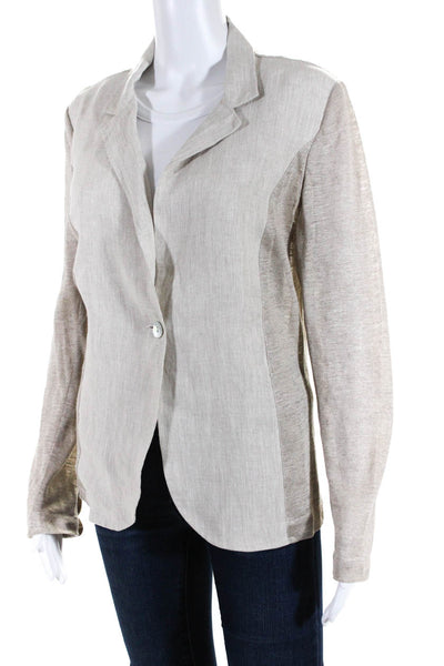 Mario Romano Womens Single Button Notched Lapel Linen Blazer Jacket Beige Medium