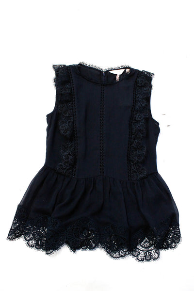 Ted Baker London Childrens Girls Lace Trim A Line Dress Navy Blue Size 1