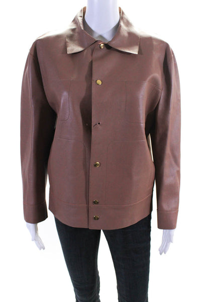 Marni Womens Collared Leather Snap Jacket Tan Orange Size IT 44