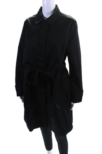 Moncler Womens Long Drawstring Collared Anorak Jacket Coat Black Size 3