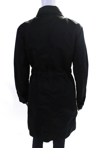 Moncler Womens Long Drawstring Collared Anorak Jacket Coat Black Size 3