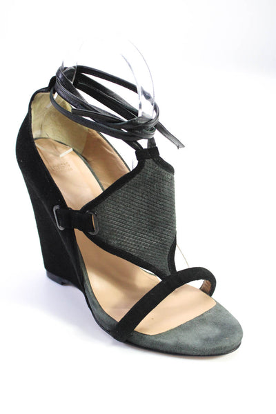 Hoss Intropia Womens Snakeskin Print Strappy High Wedges Heels Black Gray Size 8
