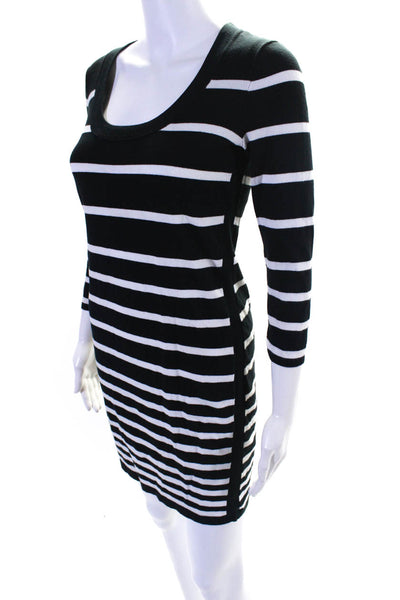Rag & Bone Knit Womens Striped 3/4 Sleeved Scoop Neck Dress Black White Size S
