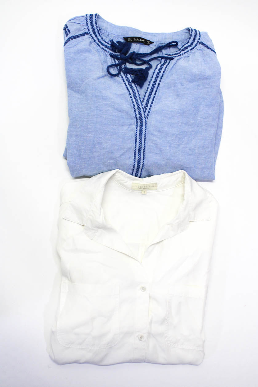 Side Stitch Women's Collar Long Sleeves Button Down Shirt White Size L -  Shop Linda's Stuff