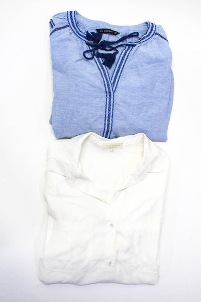 Side Stitch Women's Collar Long Sleeves Button Down Shirt White Size L Lot 2