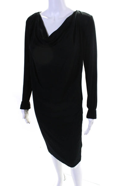 Escada Womens Long Sleeve Cowl Neck Jersey Sheath Dress Black Size EU 36