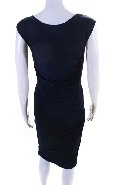 Emilio Pucci Womens Knit Satin Draped Sleeveless Sheath Dress Navy Size 12