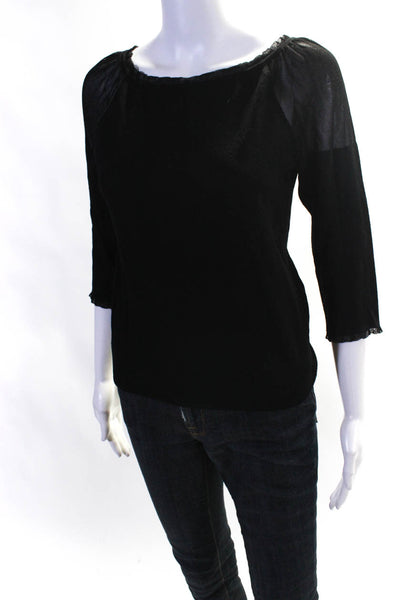 Escada Womens Sheer Knit 3/4 Sleeve Boat Neck Sweater Black Size EU 36