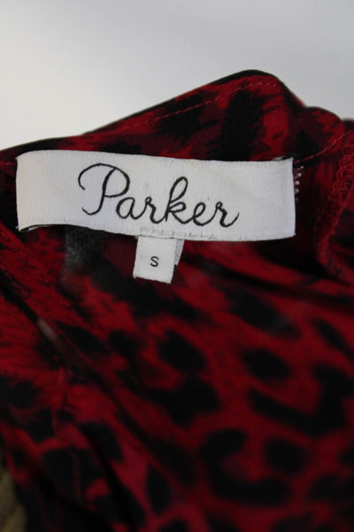 Parker Womens Silk Animal Print V Neck Blouse Red Black Size Small