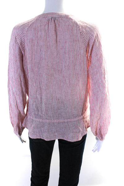 Rails Womens Linen Striped Long Sleeves Blouse Red White Size Small