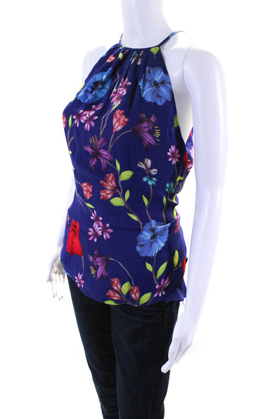 Parker Womens Silk Floral Print Belted Tank Top Blue Size Extra Small