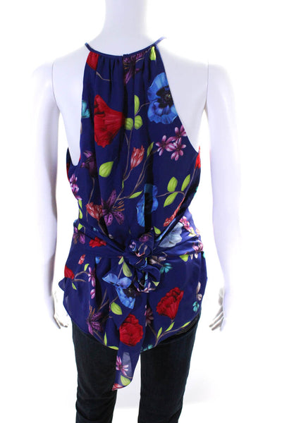 Parker Womens Silk Floral Print Belted Tank Top Blue Size Extra Small