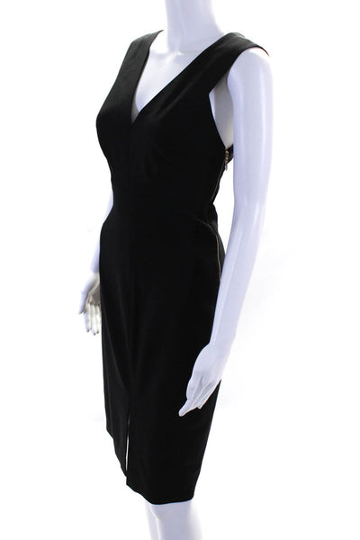 Rachel Roy Womens V Neck Front Slit Sleeveless Pencil Dress Black Wool Size 2
