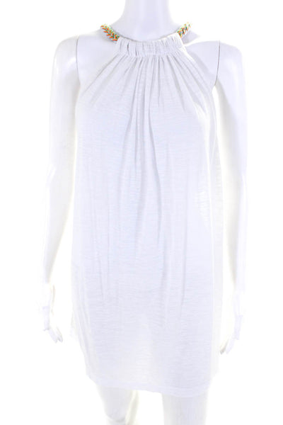 Pitusa Women's Braided Halter Neck Mini Shift Coverup Dress White Size OS